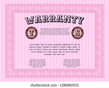 Pink Warranty. With guilloche pattern and background. Customizable, Easy to edit and change colors. Superior design. 