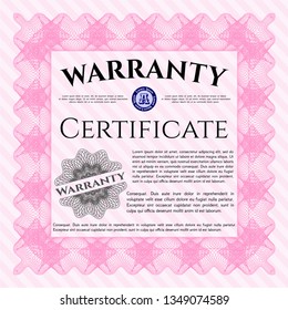 Pink Warranty. With guilloche pattern. Beauty design. Customizable, Easy to edit and change colors. 