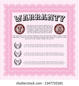 Pink Warranty. With guilloche pattern. Superior design. Customizable, Easy to edit and change colors. 