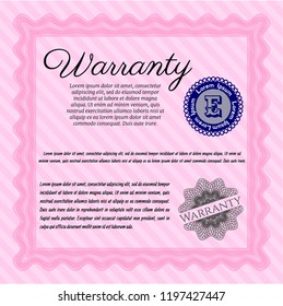 Pink Warranty. With linear background. Vector illustration. Money style design. 