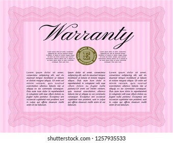 Pink Warranty. With linear background. Vector illustration. Money style design. 