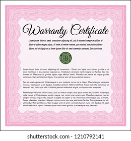 Pink Warranty. Lovely design. With background. Detailed. 