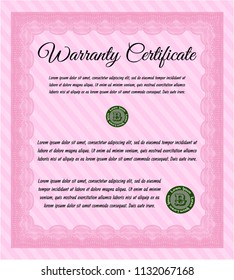 Pink Warranty. Money Pattern design. Detailed. Complex background. 