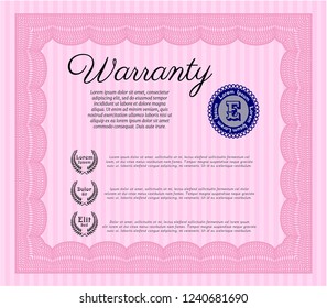 Pink Warranty. Nice design. With background. Vector illustration. 