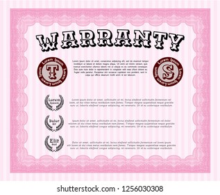 Pink Warranty. Nice design. Vector illustration. With guilloche pattern and background. 