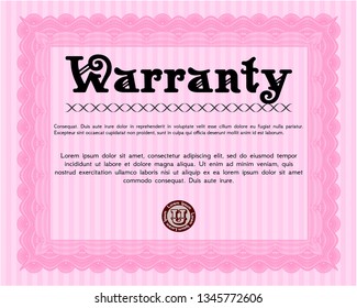 Pink Warranty. Perfect design. Complex background. Detailed. 