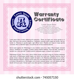 Pink Warranty. Perfect design. Customizable, Easy to edit and change colors. With great quality guilloche pattern. 