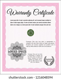 Pink Warranty. Printer friendly. Artistry design. Detailed. 