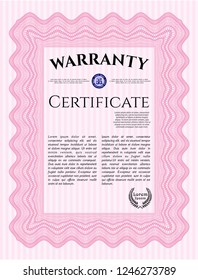 Pink Warranty. Printer friendly. Elegant design. Vector illustration. 