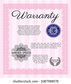 Pink Warranty. Printer friendly. Retro design. Detailed. 