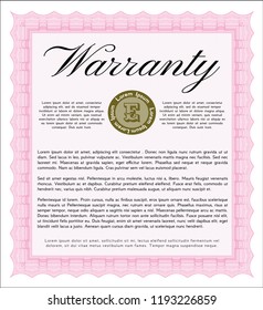 Pink Warranty. Retro design. With complex linear background. Detailed. 