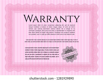 Pink Warranty. Retro design. Customizable, Easy to edit and change colors. With linear background. 