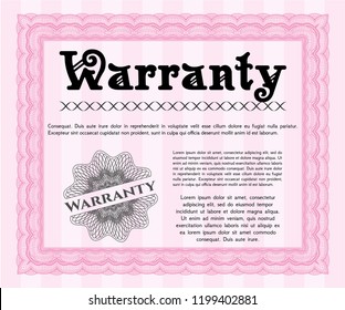 Pink Warranty. Sophisticated design. Customizable, Easy to edit and change colors. With guilloche pattern. 