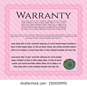Pink Warranty. Superior design. Vector illustration. With quality background. 