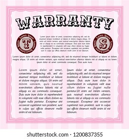 Pink Warranty template. Artistry design. Vector illustration. With great quality guilloche pattern. 