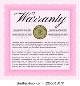 Pink Warranty template. With background. Detailed. Superior design. 