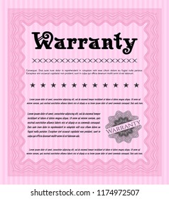 Pink Warranty template. With background. Vector illustration. Nice design. 