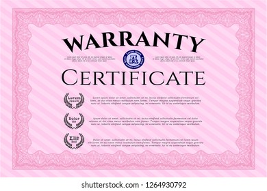 Pink Warranty template. With background. Vector illustration. Excellent design. 