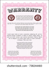 Pink Warranty template. With background. Vector illustration. Lovely design. 