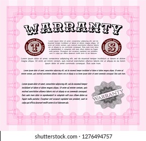 Pink Warranty template. Beauty design. Customizable, Easy to edit and change colors. With guilloche pattern. 