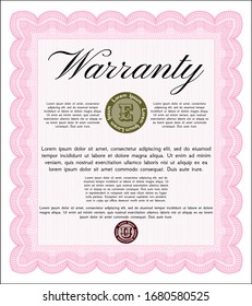 Pink Warranty template. Beauty design. Printer friendly. Customizable, Easy to edit and change colors. 