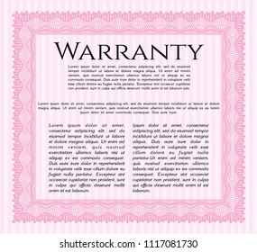 Pink Warranty template. Complex background. Modern design. Vector illustration. 