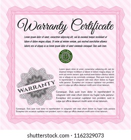 Pink Warranty template. With complex background. Detailed. Modern design. 