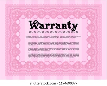 Pink Warranty template. With complex background. Beauty design. Detailed. 