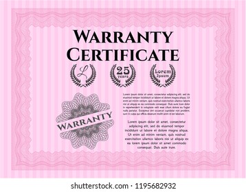 Pink Warranty template. With complex background. Vector illustration. Nice design. 