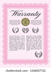 Pink Warranty template. Complex background. Detailed. Nice design. 
