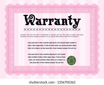 Pink Warranty template. With complex background. Good design. Detailed. 