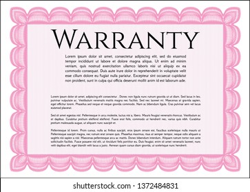 Pink Warranty template. Complex background. Vector illustration. Excellent design. 