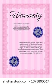 Pink Warranty template. Complex background. Retro design. Vector illustration. 