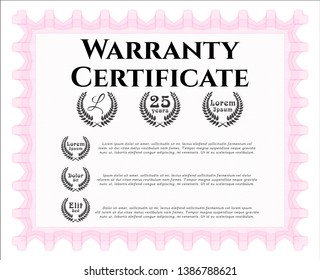 Pink Warranty template. With complex background. Customizable, Easy to edit and change colors. Money Pattern. 