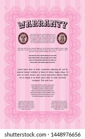 Pink Warranty template. With complex background. Modern design. Vector illustration. 
