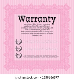 Pink Warranty template. With complex background. Vector illustration. Good design. 