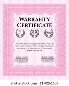 Pink Warranty template. With complex linear background. Detailed. Sophisticated design. 