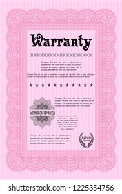 Pink Warranty template. With complex linear background. Vector illustration. Perfect design. 