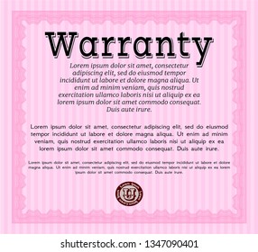 Pink Warranty template. With complex linear background. Money design. Customizable, Easy to edit and change colors. 