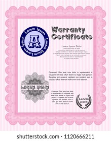Pink Warranty template. Cordial design. Customizable, Easy to edit and change colors. Complex background. 