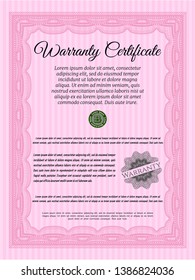 Pink Warranty template. Cordial design. With background. Customizable, Easy to edit and change colors. 