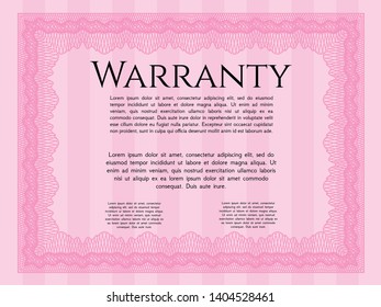 Pink Warranty template. Cordial design. Easy to print. Customizable, Easy to edit and change colors. 