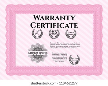 Pink Warranty template. Customizable, Easy to edit and change colors. Complex background. Retro design. 