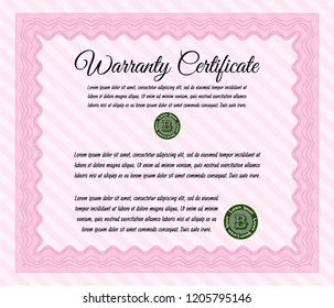 Pink Warranty template. Customizable, Easy to edit and change colors. Printer friendly. Money Pattern design. 