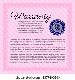 Pink Warranty template. Customizable, Easy to edit and change colors. With background. Money design. 