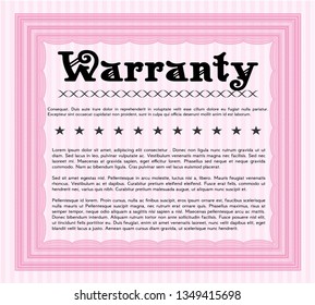 Pink Warranty template. Detailed. With complex linear background. Money Pattern design. 