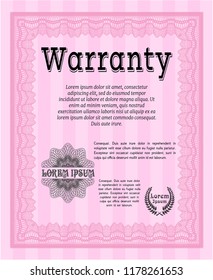 Pink Warranty template. Detailed. With guilloche pattern and background. Sophisticated design. 