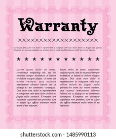 Pink Warranty template. Detailed. With linear background. Elegant design. 