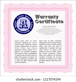 Pink Warranty template. Detailed. Printer friendly. Good design. 