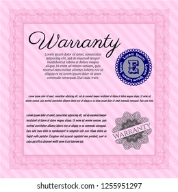 Pink Warranty template. Easy to print. Customizable, Easy to edit and change colors. Money design. 
